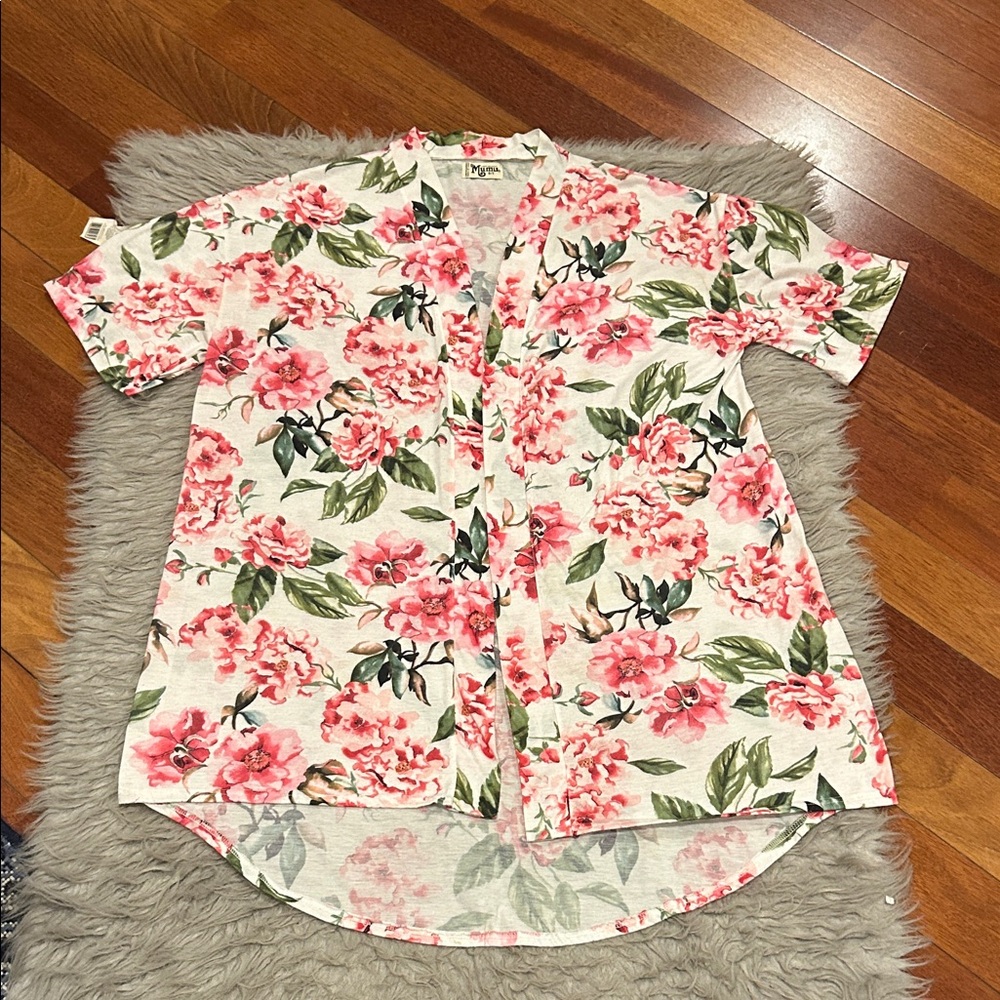 Show Me Your Mumu Pink And Green Floral Short Sleeve Kimono/ Robe